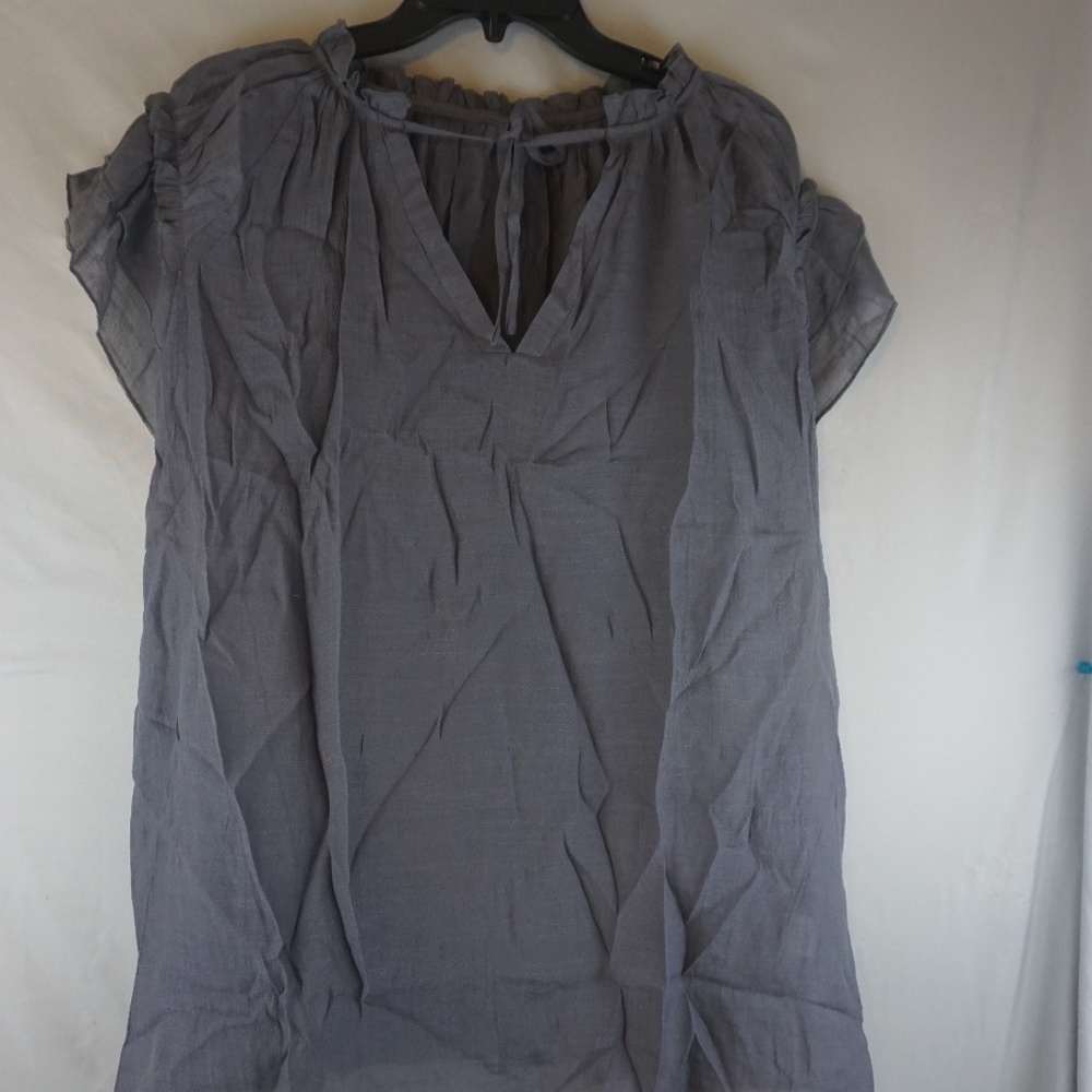 Smock Neck Ruffle Cap Sleeve Blouse Grey XL New - Picture 2 of 5